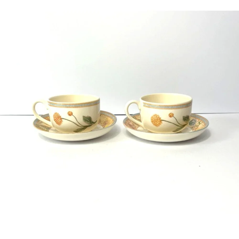 Vintage Wedgwood Home Garden Maze Set Of 2 Cups & Saucers Floral Design